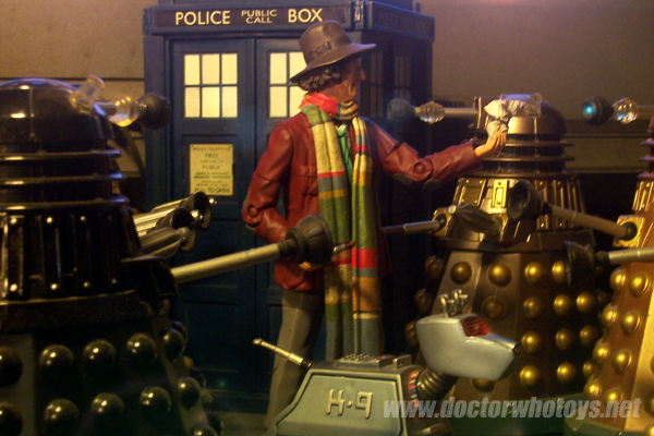 Fourth Doctor Tom Baker with Character Options Daleks, Tardis & K9