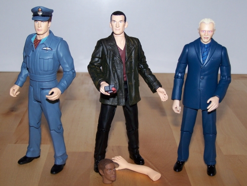 Captain Jack Harkness with Cap Accessory, The Ninth Doctor with Auton Arm, Auton 'Mickey' Head and Anti Plastic Bomb & The Editor