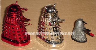 Product Enterprise Chrome Miniature Talking Movie Daleks. The red chrome one was a limited run of 500. The small one is a Dalek with Pyroflame limited edition.  - Thanks Lee
